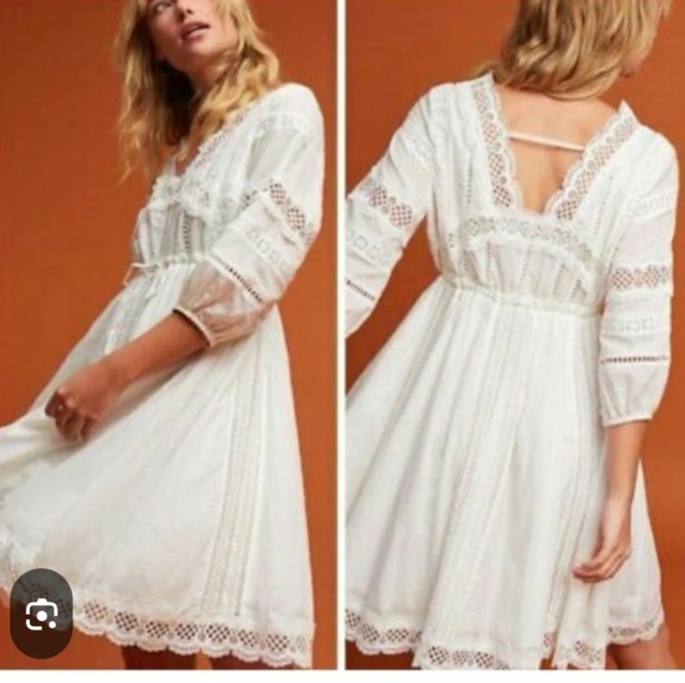 Anthropologie Eri+Ali Gustavia Cotton With Lace Dress sz S